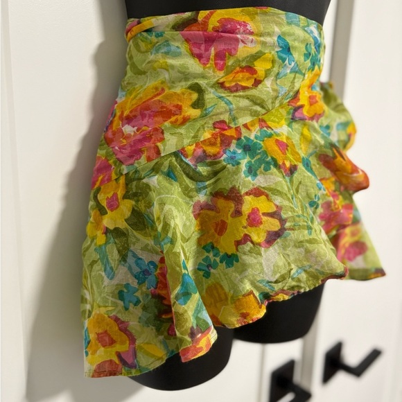Vibrant Floral Mini Wrap Skirt Swim Coverup O/S Small Medium - Picture 4 of 5